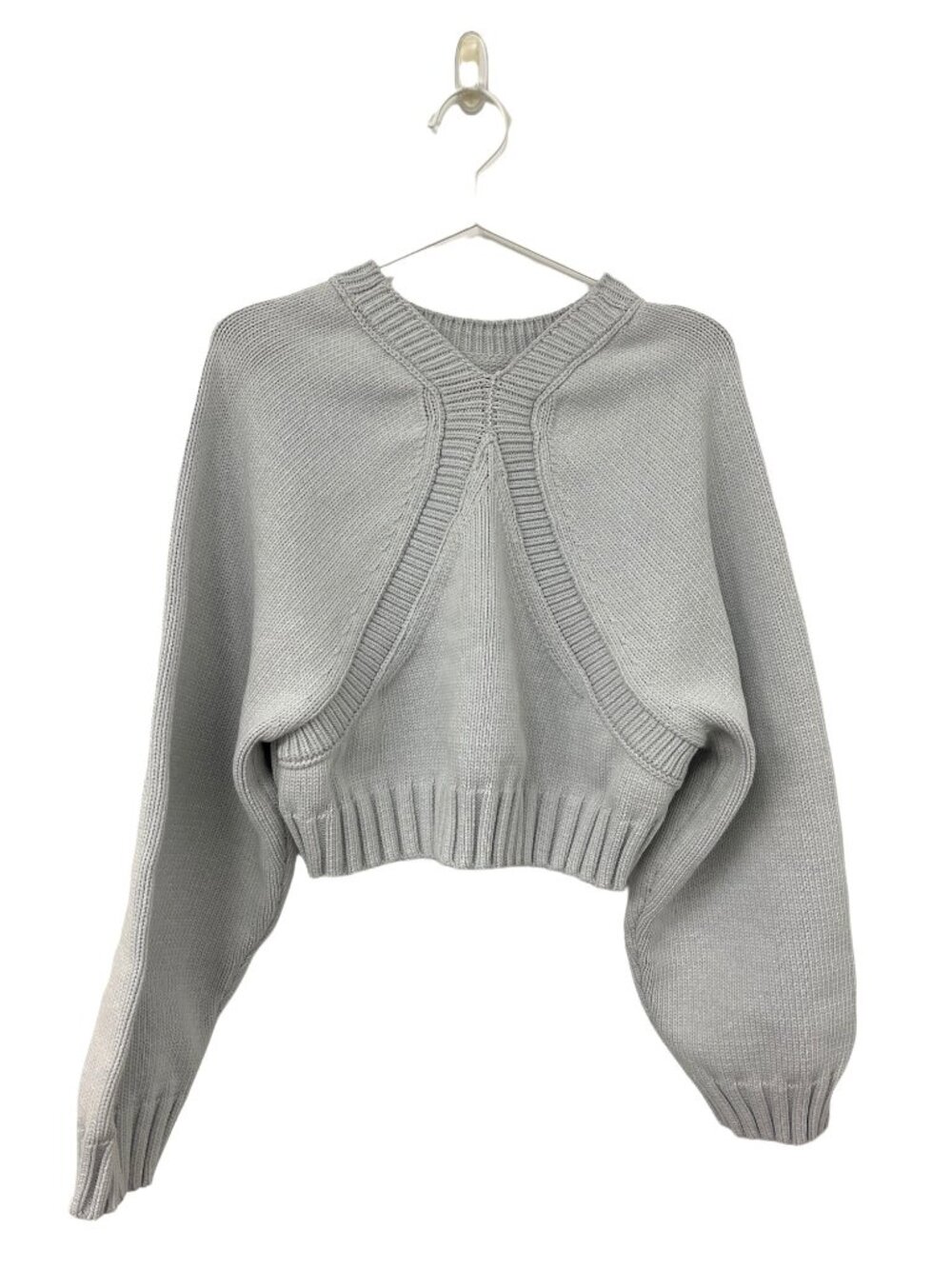Alexanderwang.T Cropped V-Neck Knit Sweater In Soft Gray